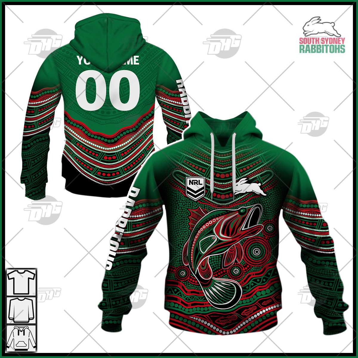 NRL South Sydney Rabbitohs Custom Name Number 2021 On Field Indigenous  Jersey Pullover Hoodie
