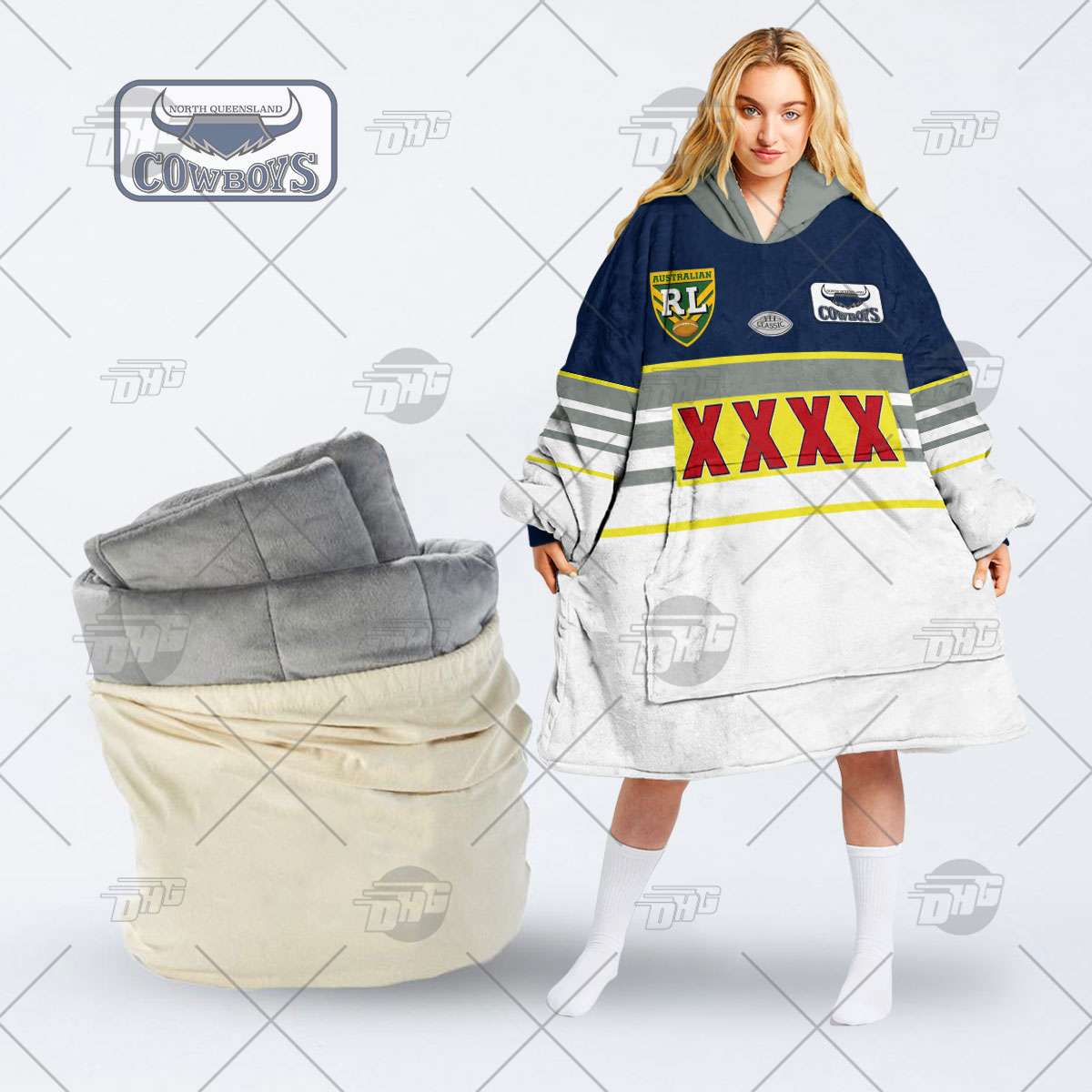 Personalised Vintage NRL North Queensland Cowboys retro jersey oodie blanket  hoodie snuggie hoodies – GearShop